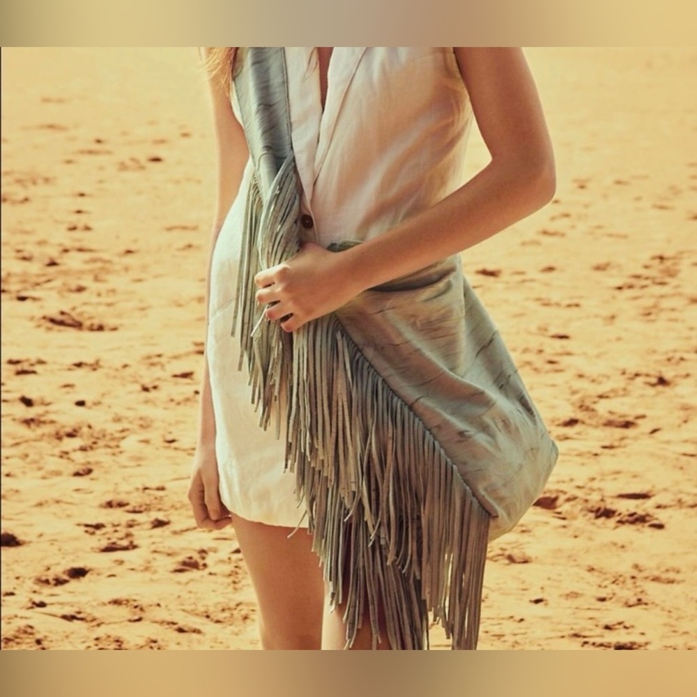 Free People Asher Fringed Crossbody Shoulder Bag in Light Green